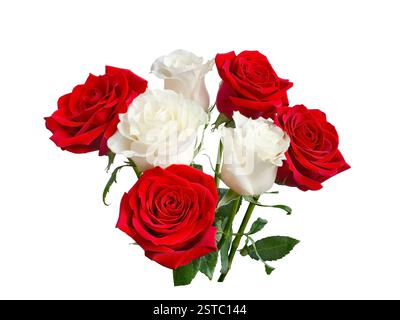 Bouquet of white and red roses on white background. Detail for creating a collage Stock Photo