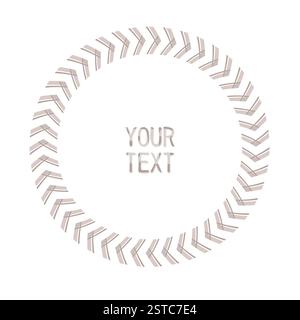 Chevron ornament frame, 70s hipster retro style, geometric triangle shape, zigzag unique stripe line texture, beige mocha grey colour palette. White Stock Vector