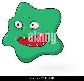 Evil scary green microbe - funny illustration Stock Photo - Alamy