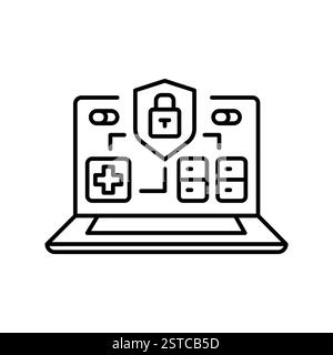 Cybersecurity in medicine line icon. Vector isolated element. Editable stroke. Stock Vector