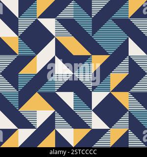 Bold geometric abstract pattern of triangles, striped teal elements, dynamic and visually engaging composition, repetitive and symmetrical arrangement Stock Vector