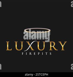 Luxury Golden Fire Pit Logo Illustration Stock Vector