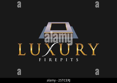 Luxury Golden Fire Pit Logo Illustration Stock Vector