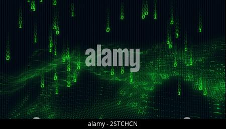 Binary code and digital wave image over dark background Stock Photo