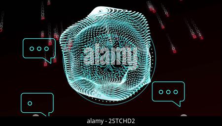 AI neural network image over binary code and digital communication icons Stock Photo