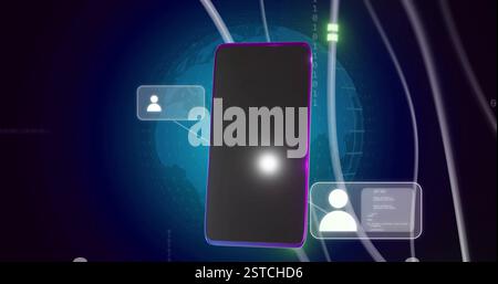 Smartphone with binary code and user icons, digital communication image Stock Photo