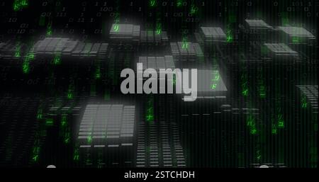 Binary code and digital blocks, image of data processing and technology Stock Photo
