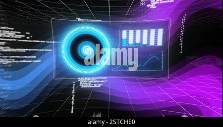 Futuristic digital interface image with circular patterns over grid background Stock Photo