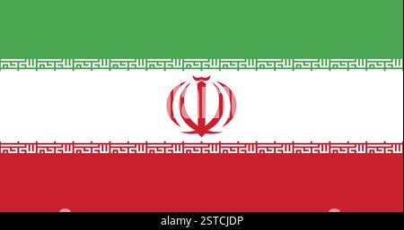Flag of Iran, national flag with green, white and red horizontal stripes, central emblem and Takbir script along the borders. Vector. Stock Vector