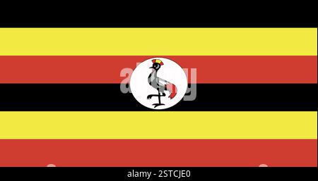 Flag of Uganda, national flag with black, yellow, red stripes and central crested crane emblem Stock Vector