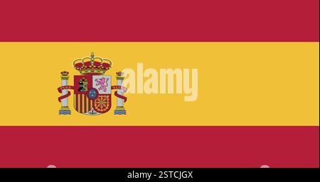 Flag of Spain, national flag with red and yellow stripes and national coat of arms Stock Vector