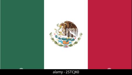 Flag of Mexico, national flag with green, white and red vertical stripes and central eagle emblem. Stock Vector