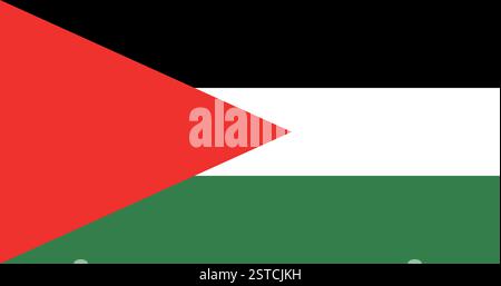 Flag of Palestine, national flag with black, white, green stripes and red triangle Stock Vector