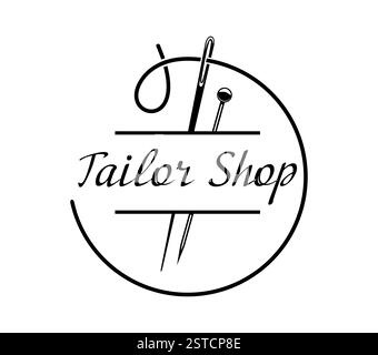 Sewing shop monochrome emblem of atelier vector Stock Vector Image ...