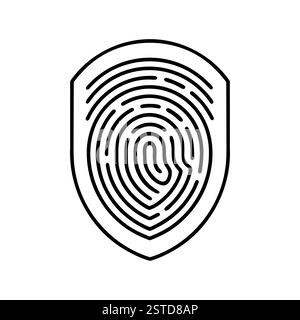 Fingerprint icon. Black and white shield shaped fingerprint design. Cyber security concept. Stock Vector