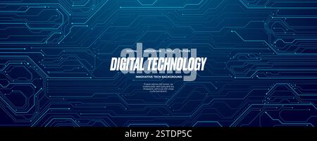 Abstract circuit board wires in light blue on dark navy  Stock Vector