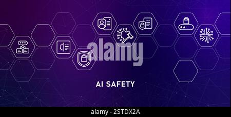 AI safety gradient header modern smart machine learning data security database programming protection cybersecurity system technology development AI Stock Vector