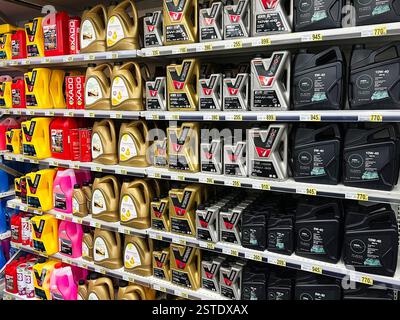 Lviv, Ukraine - February 16, 2025: Display of different Venol motor oil brands and types organized on store shelves Stock Photo