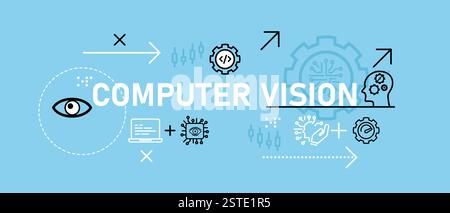 Computer vision conceptual modern recognition programming system technology eye see analysis visual optimization development AI artificial Stock Vector