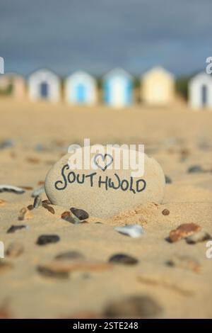 Southwold beach. Beach huts on Southwold beach in summer, Suffolk, UK. Stock Photo