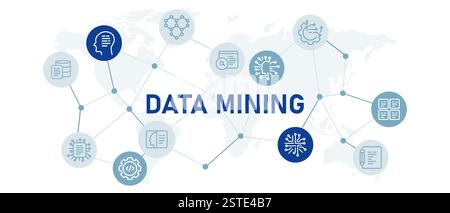 Data mining icon set with illustration file document management smart technology system programming computing AI artificial intelligence exploring Stock Vector