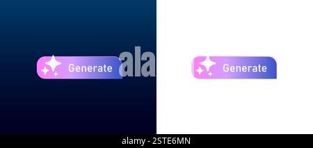 Modern AI generate button with futuristic gradient design and digital stars. Icon featuring artificial intelligence, machine learning and technology. Ideal for apps, websites, branding or innovation. Stock Vector