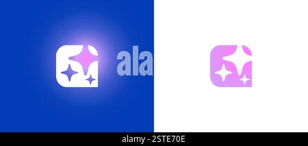 Modern AI logo icon with gradient colors and abstract lines. Futuristic vector symbol for artificial intelligence, technology and digital innovation. Ideal for apps, websites, branding or software. Stock Vector