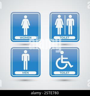 Set blue toilet signs on white background Stock Vector