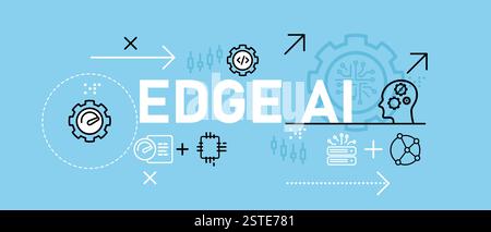 Edge AI conceptual database machine learning programming smart assistance real time networking device nodes internet of things algorithm artificial Stock Vector