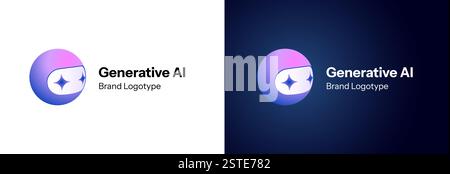 Modern AI icon with chatbot mascot. Futuristic robot head with gradient colors and minimal design. Symbol of artificial intelligence, digital innovation and machine learning. Vector illustration. Stock Vector