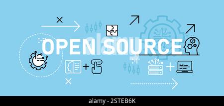 Open source conceptual software programming repository management version control license development engine coding technology icon concept design Stock Vector