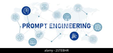Prompt engineering icon set with illustration generative prompting smart machine bot assistance engine technology device AI artificial intelligence Stock Vector