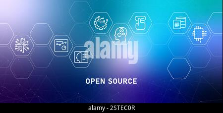 Open source gradient header software license system coding management version control engine programming data information development icon design Stock Vector
