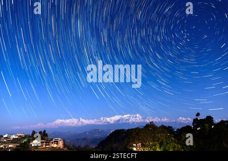 Star trails over Bandipur, Nepal Stock Photo