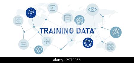 Training data icon set with illustration modern technology datum collection learning smart machine system optimization AI artificial intelligence Stock Vector