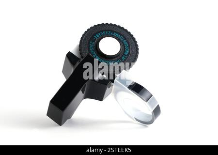 Manual mechanical printer for text on white background Stock Photo
