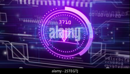 Ethereum symbol and digital data processing image over futuristic purple background Stock Photo
