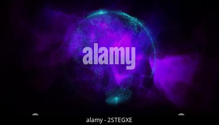 Glowing purple and blue particles forming sphere, abstract image Stock Photo