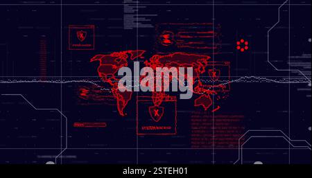 Global cybersecurity breach image over world map with system hacked alerts Stock Photo
