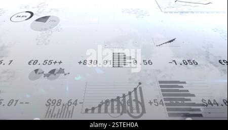 Financial data and statistics image over abstract background with charts and graphs Stock Photo