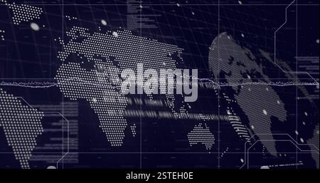 Digital world map and data points image over JP Software text Stock Photo