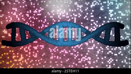 DNA strand and binary coding, scientific data processing image Stock Photo
