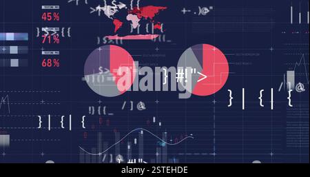 Financial data charts and graphs image over world map and statistics Stock Photo