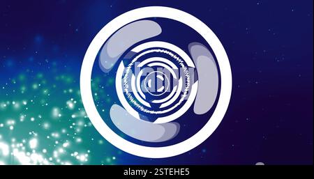 Circular abstract shapes and glowing particles image on blue background Stock Photo