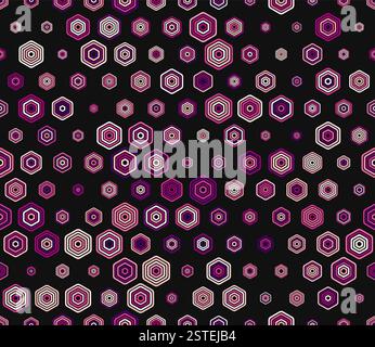 Tileable hexagon pattern. Multicolored geometric elements of varied size. Bold rounded stacked hexagons mosaic pattern. Hexagon pattern. Stock Vector