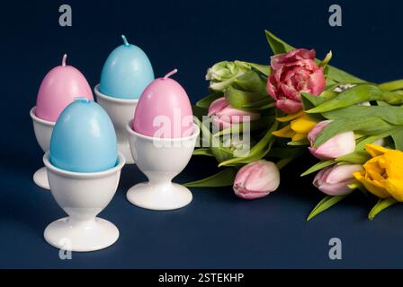 Easter eggs and flowers Stock Photo