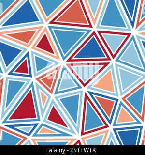 Triangle shapes background. Large triangles size. Solid shapes in frames. Multicolored style. Repeatable pattern. Artistic vector tiles. Stock Vector