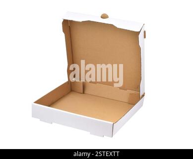Empty cardboard pizza box isolated cutout on white Stock Photo