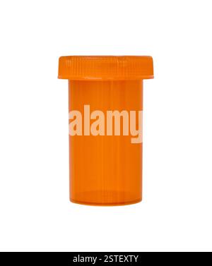 Orange color prescription medication bottle container isolated cutout on white Stock Photo