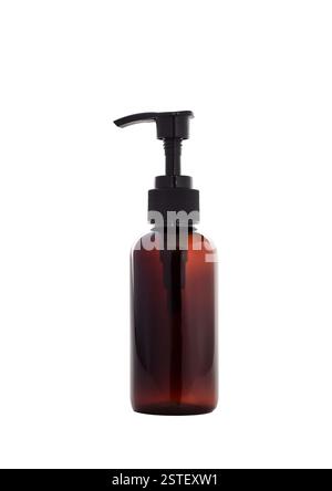 Amber colour dispenser bottle with a pump isolated cutout on white Stock Photo